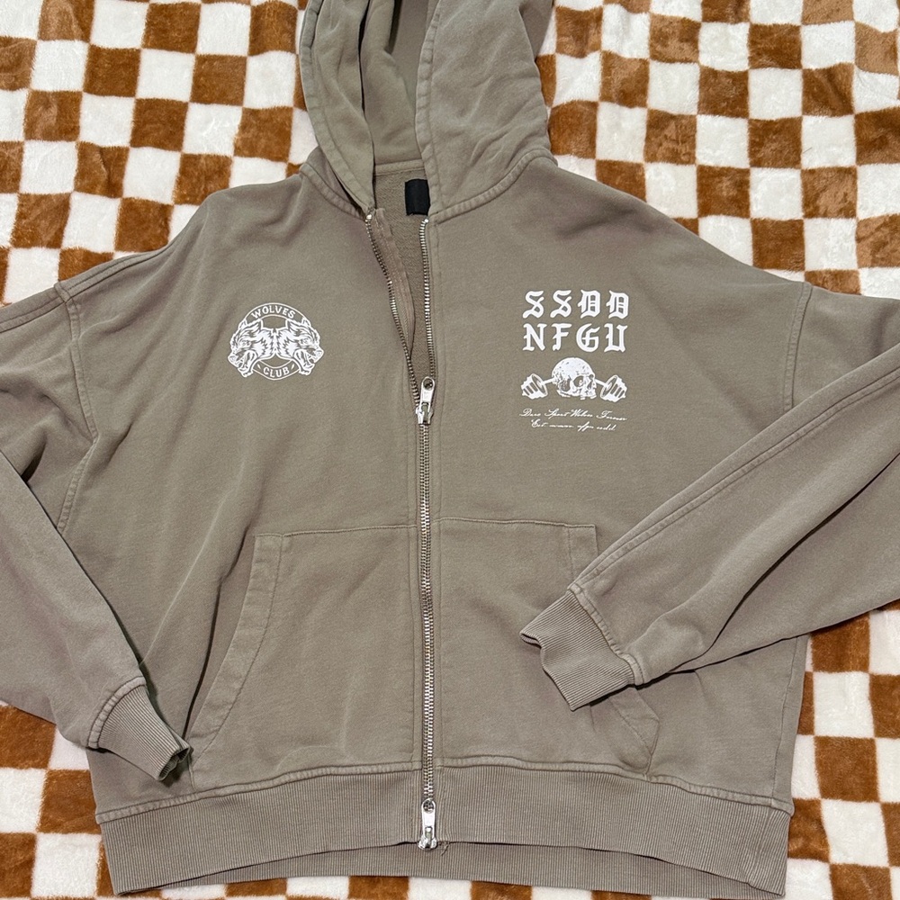 Darc sport Hooded Zip Jacket - Taupe with White Print